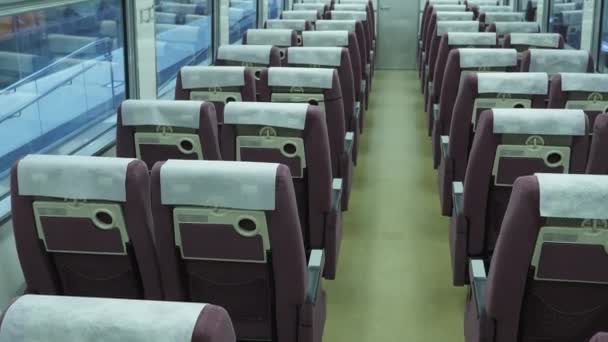 Nagoja Japonia Październik 2019 Rzędy Fioletowych Siedzeń Wagonie Kolejowym Muzeum — Wideo stockowe