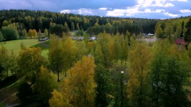 Tatil tatili için Finlandiya 'nın karavan bölgesindeki ağaçların havadan görünüşü