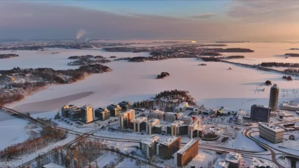 Espoo Finland February 2022 Αεροφωτογραφία Του Χιονισμένου Keilaranta Στο Espoo — Αρχείο Βίντεο