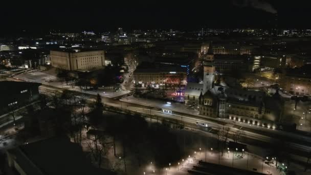 Finsko 2022 Letecký Snímek Města Helsinek Finsko Zimě Osvětlené Architektura — Stock video