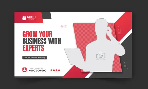 Corporate Business Workshop Promotion Youtube Video Thumbnail Design Red Color — Vettoriale Stock