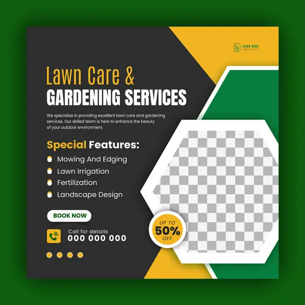 Agriculture Farming Promotion Modern Lawn Mower Garden Landscaping Service Social — Stock Vector