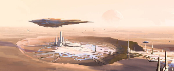 Human base on Mars, 3D illustration.