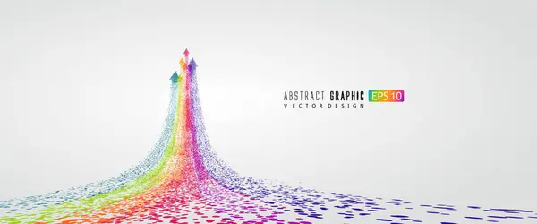 Talloze Kleurrijke Deeltjes Vormen Een Regenboog Vormige Pijl Symbool Van — Stockvector