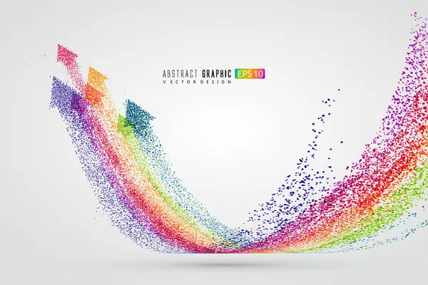 Countless Colorful Particles Form Rainbow Shaped Arrow Symbolizing Rise Development — Stock Vector