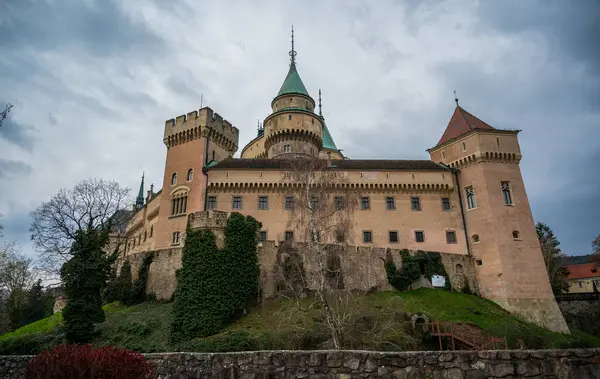 stock image Bojnice Castle. Gothic and Renaissance architecture. Slovakia. Cloudy sky.