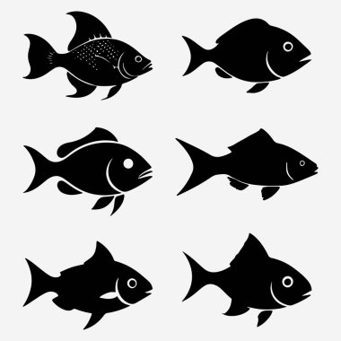 Balık hayvan ikonu vektör çizimi seti