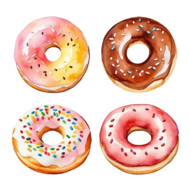 Beyaz üzerine izole edilmiş renkli suluboya çörekler..