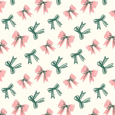 Coquette Bow Ribbon Dekorasyonsuz Arkaplan Vintage Fiyonk ve El Çizimi Kurdele Tasarımı. Benzersiz vektör baskısı klasik yay ve çizim tarzı kurdele elementlerini birleştirir.