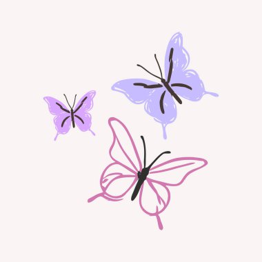 Üç Renkli Kelebek El Çizimi