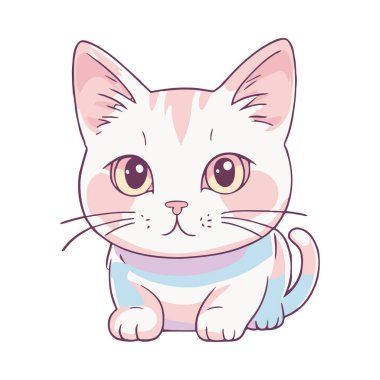 Pembe ve Mavi Aksanlı Şirin Beyaz Kedi