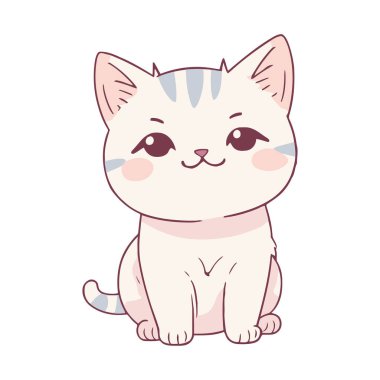 Pembe yanakları ve çizgili çizgili çizgileri olan sevimli beyaz kedi yavrusu.