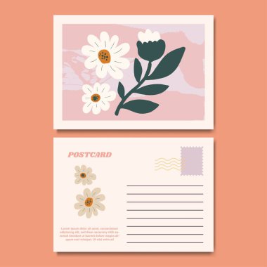 Botanik Çiçek Kartpostal Tasarımı Çizimi