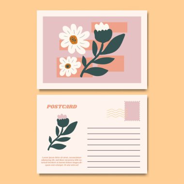 Botanik Çiçek Kartpostal Tasarımı Çizimi