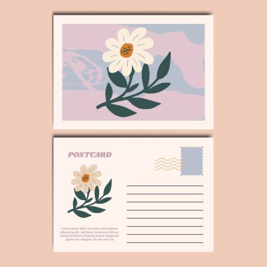 Botanik Çiçek Kartpostal Tasarımı Çizimi