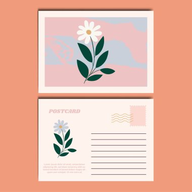 Botanik Çiçek Kartpostal Tasarımı Çizimi