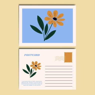 Botanik Çiçek Kartpostal Tasarımı Çizimi