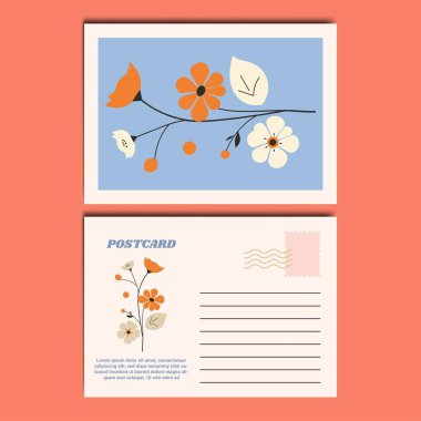 Botanik Çiçek Kartpostal Tasarımı Çizimi