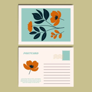 Botanik Çiçek Kartpostal Tasarımı Çizimi