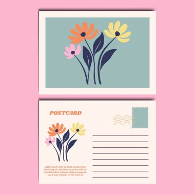 Botanik Çiçek Kartpostal Tasarımı Çizimi