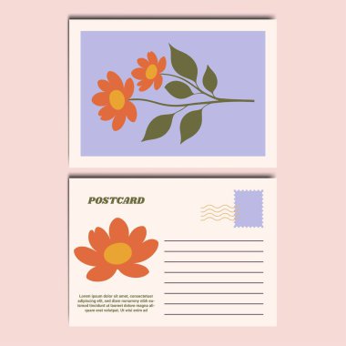 Botanik Çiçek Kartpostal Tasarımı Çizimi