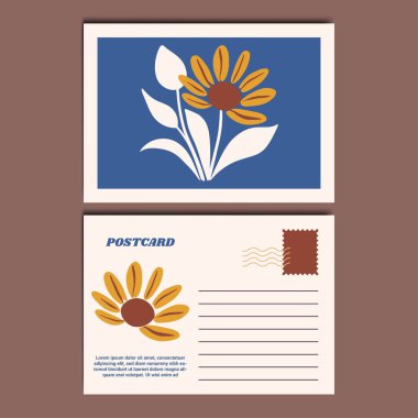 Botanik Çiçek Kartpostal Tasarımı Çizimi