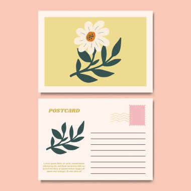 Botanik Çiçek Kartpostal Tasarımı Çizimi