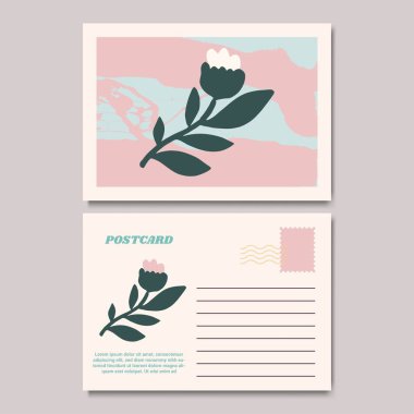 Botanik Çiçek Kartpostal Tasarımı Çizimi