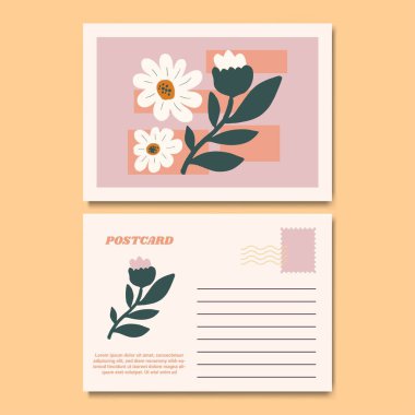 Botanik Çiçek Kartpostal Tasarımı Çizimi