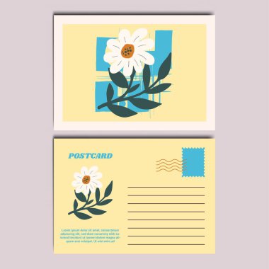 Botanik Çiçek Kartpostal Tasarımı Çizimi