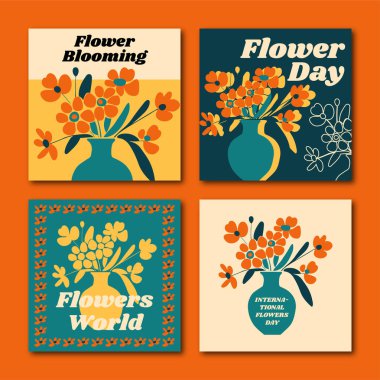 Çiçeklerin açılışını ve Uluslararası Çiçek Günü 'nü kutlayan klasik çiçek posterleri