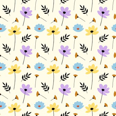 Teal Arkaplanda Sarı Çiçekli Çiçek Deseni