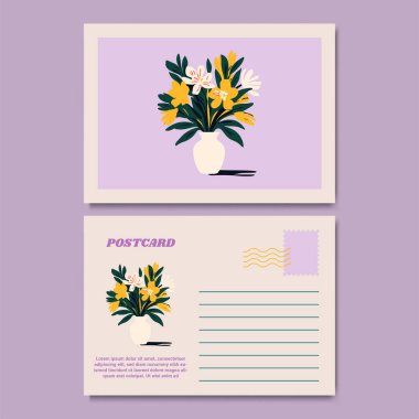Klasik Botanik Kartpostal Tasarımı İllüstrasyonu