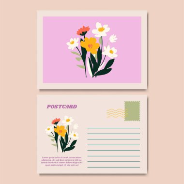 Klasik Botanik Kartpostal Tasarımı İllüstrasyonu