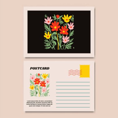 Klasik Botanik Kartpostal Tasarımı İllüstrasyonu