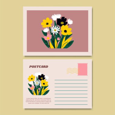 Klasik Botanik Kartpostal Tasarımı İllüstrasyonu