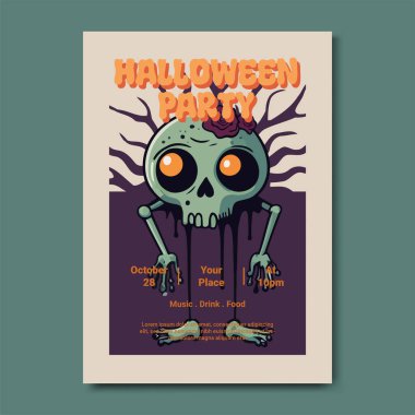 Kafatası Zombili Cadılar Bayramı Partisi Posteri