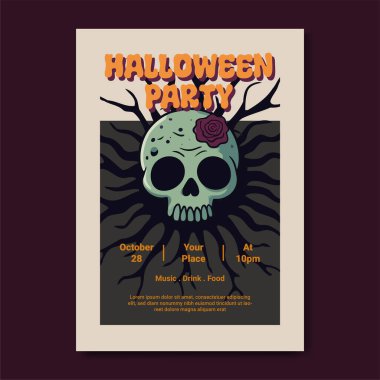 Ürkütücü Kafatası ile Cadılar Bayramı Partisi Posteri