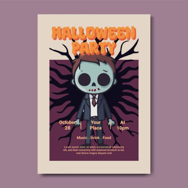 Zombi Çizgi Film Karakteri ile Cadılar Bayramı Partisi Davetiyesi