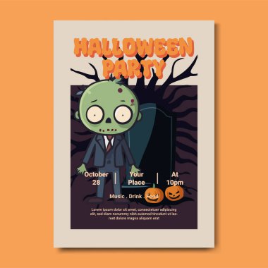 Zombi, Balkabağı ve Mezar Taşı ile Cadılar Bayramı Partisi Davetiyesi