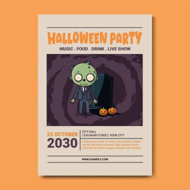 Zombi, Balkabağı ve Mezar Taşı ile Cadılar Bayramı Partisi Posteri