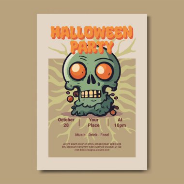 Ürkütücü Kafatası ile Cadılar Bayramı Partisi Davetiyesi