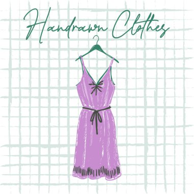 El Çizimi Giysiler Mor Elbise Çizimi