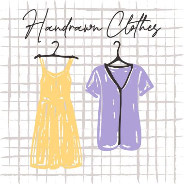 El yapımı sarı elbiseler ve mor gömlek.