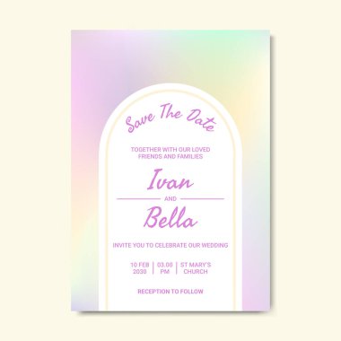 Pastel Renkleri Grafikle Düğün Davetiyesini Kaydet