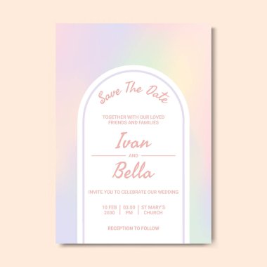 Pastel Renkleri Grafikle Düğün Davetiyesini Kaydet
