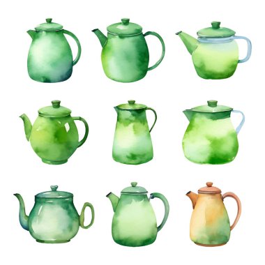 Suluboya yeşil çaydanlık resimleri koleksiyonu