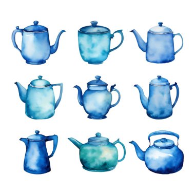 Suluboya mavi çaydanlık koleksiyonu