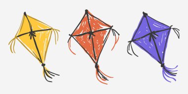 Üç Renkli Uçurtma El Çizimi