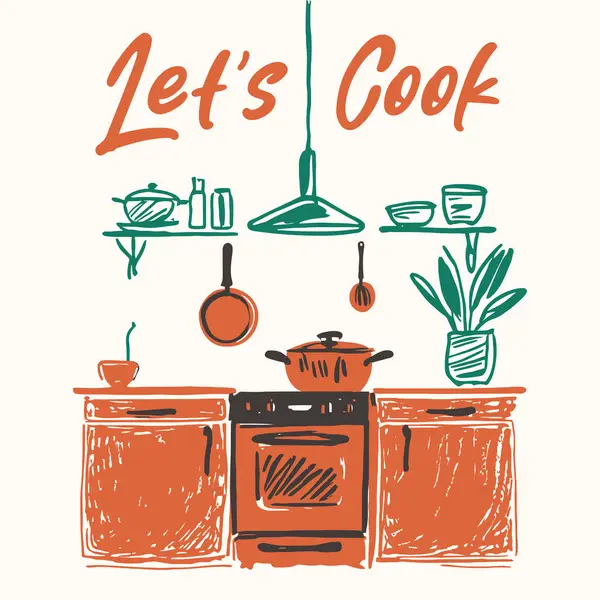 Çizim tarzında mutfak illüstrasyonu